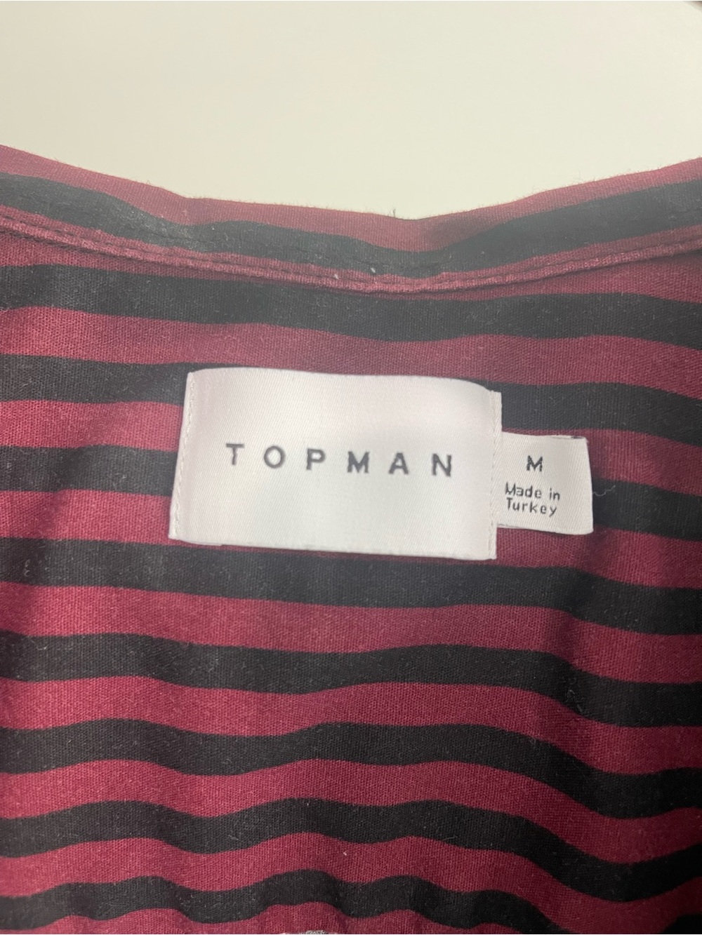 TOPMAN Men’s Burgundy and Black Striped Button Up